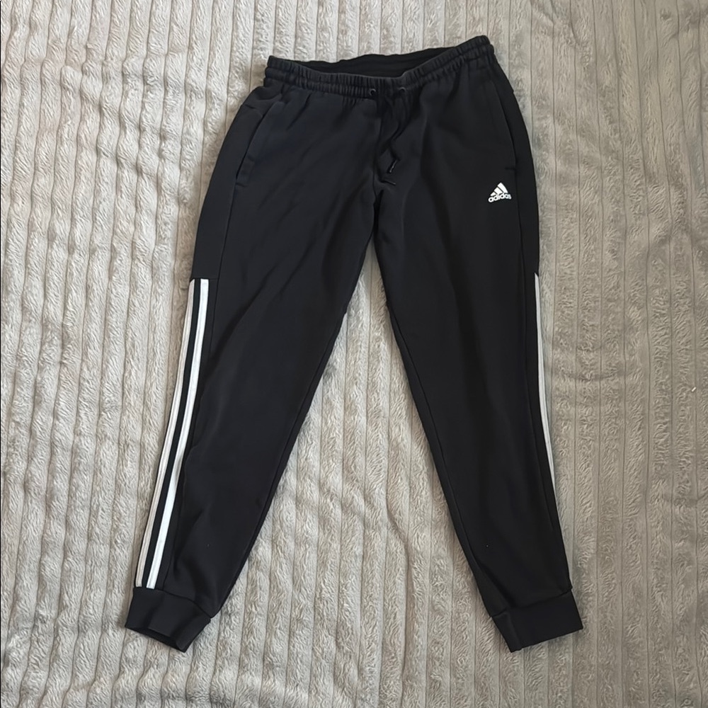 Adidas Black and White Joggers with Signature Stripes